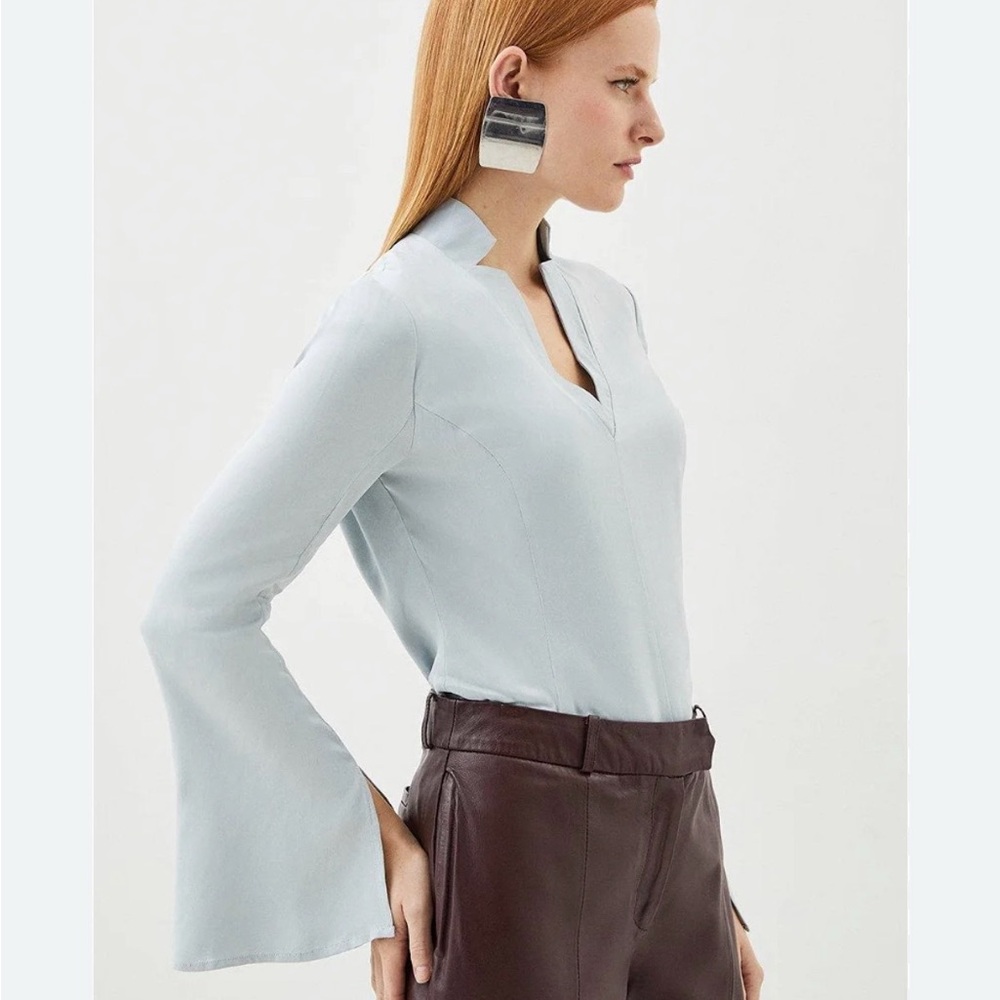 NWT USA 6 Karen Millen Notch Collar Woven Satin Top